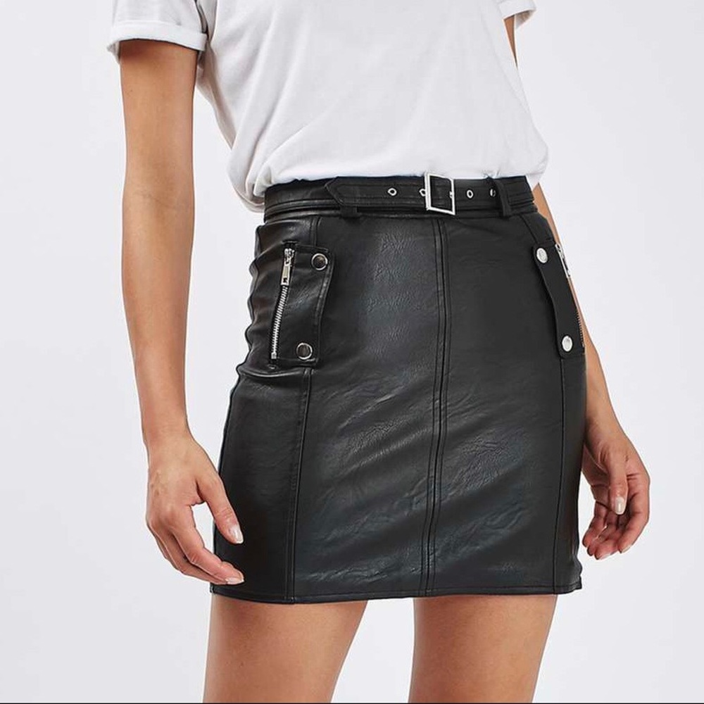 Topshop Belted Popper Zip PU Leather Skirt